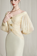 CALISTA • Ivory Nythera Draped Silk & Taffeta Evening Gown