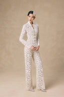 Pearly Crystal Embellished Floral Lace Wide-Leg Trousers for women, from VONTIER DE MONTIER, The Viet Concept