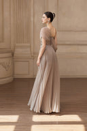 Delina Blue-Grey Pleated Floral Mesh Couture Dress for women, from JOSEPHINE, The Viet Concept 