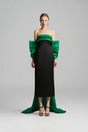Emerald Green Silk Taffeta Bow-Back Midi Evening Gown for women, from IHF STUDIO, The Viet Concept 