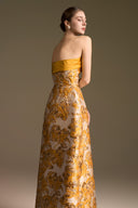 Strapless Yellow Jacquard & Agate Silk Crystal Bell Silhouette Gown for women, from IHF ATELIER, The Viet Concept 
