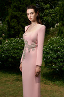 Pink Satin Column Evening Gown Halter Cape Luxury Dress for women, from IHF ATELIER, The Viet Concept 
