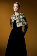 Noir Royale Velvet Bustier A-Line Gown With Embellished Cape for women, from IHF ATELIER, The Viet Concept 
