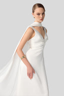 Aria Silk Scarf-Draped Pleated Gown for women, from DANG PHONG DESIGNER, The Viet Concept