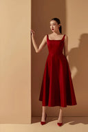 Liliana Red Taffeta U-Neck Midi Dress for women, from 21SIX, The Viet Concept