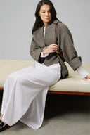 Dark Grey Pu Hethered Stretch Tweed Shawl Collar Volume Jacket for women, from LECIA, The Viet Concept 
