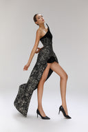 Attunement Asymmetrical Gilded Tweed Mullet Skirt for women, from SORAMAME, The Viet Concept