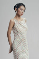 Infinite Drift Japanese Leather Mesh Maxi Dress for women, from LINH DOAN, The Viet Concept 