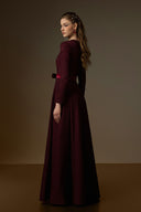 IHF ATELIER • Burgundy Vine Guipure Lace Crystal-Embellished A-Line Gown