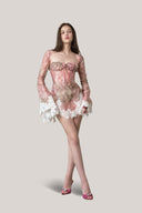 Pink Cecilia Long-sleeve Mini Dress for women, from La Vierge, The Viet Concept 