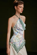 VONTIER DE MONTIER • Iris Parrot-Print Korean Silk Halter Top