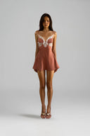 Jalyn Apricot Silk Lace Slip Mini Dress for women, from HUELLEY HUELLEY, The Viet Concept