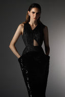 Evensong Sequin Crinkle Satin Asymmetrical Cut-Out Gown for women, from SORAMAME, The Viet Concept
