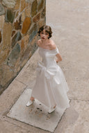 Charlotte Off-Shoulder Bow A-Line Midi Dress for women, from WHITE PLAN, The Viet Concept