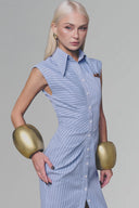 Light Blue Stripped Shirt Midi Dress for women, from Keira Tong, The Viet Concept 