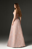 Lotus Éclat Pink Lacquered Brocade Bustier Gown for women, from IHF STUDIO, The Viet Concept