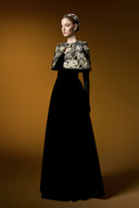 Noir Royale Velvet Bustier A-Line Gown With Embellished Cape for women, from IHF ATELIER, The Viet Concept 