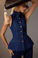 Structured Peplum Denim Sleeveless Top for women, from KEIRA TONG, The Viet Concept 