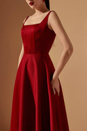 Liliana Red Taffeta U-Neck Midi Dress for women, from 21SIX, The Viet Concept