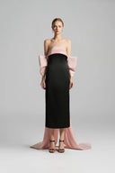 Strapless Fold Over Midi Dress with Oversized Bow Back Train for women, from IHF STUDIO, The Viet Concept 