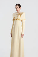 TRACY COUTURE • Cape Shoulder Floral Crystal A-Line Matte Gown