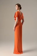Orange Agate Silk V-Neck Slit Gown With Bow Detail for women, from IHF ATELIER, The Viet Concept