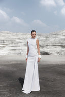 THÉSONG • Ivory Contrast-Accent Column Evening Dress