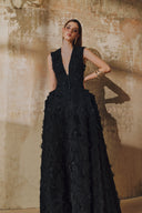 L' SCARLETT • Fringe Jacquard Layered Side-Panel V-Neck Maxi Dress