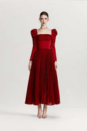CALISTA • Aldéra Deep Red Corset Pleated Dress