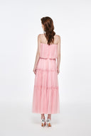 LUCILLA • Somi Floral Appliqué Pleated Chiffon Midi Dress