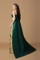 Green Floral Metallic Jacquard Bustier Column Gown With Train for women, from IHF ATELIER, The Viet Concept 