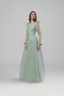 Thekla Mint Lace Tulle Evening Gown for women, from JOSEPHINE, The Viet Concept