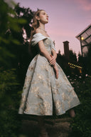 Bertha Gold Floral Brocade A-Line Midi Dress for women, from LINH PHUNG, The Viet Concept