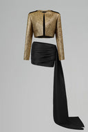 Black Asymmetric Draped Taffeta Mini Skirt for women, from IHF STUDIO, The Viet Concept