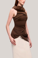 Brown Van Nhu Bodycon Sleeveless Elastic Cotton Top for women, from TINH, The Viet Concept 