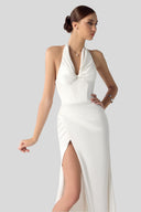 Celina Silk Draped Neck Maxi Dress for women, from DANG PHONG DESIGNER, The Viet Concept