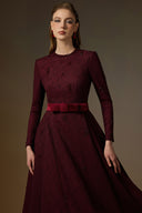 IHF ATELIER • Burgundy Vine Guipure Lace Crystal-Embellished A-Line Gown