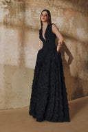 L' SCARLETT • Fringe Jacquard Layered Side-Panel V-Neck Maxi Dress