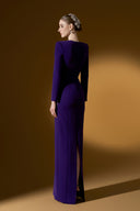 IHF ATELIER • Noctelle Dark Purple Embellished Trapeze Neck Crepe Gown