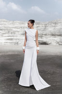 THÉSONG • Ivory Contrast-Accent Column Evening Dress