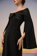 Azure Crepe Off-Shoulder Crystal Cape Evening Gown Luxury for women, from 21SIX, The Viet Concept