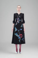 Midnight Garden - Asymmetrical Black Midi Dress for women, from Tiny Ink, The Viet Concept