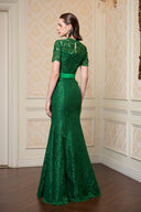 IHF ATELIER • Dark Green French Lace Mermaid Gown With Crystal Detail