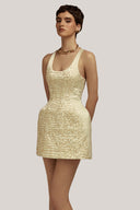 Eos A-line Scoop Neck Brocade Mini Dress for women, from POEM, The Viet Concept 