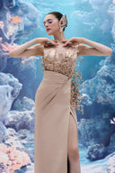 Giselle Coral Embellished Silk Satin Evening Gown for women from 21SIX, The Viet Concept