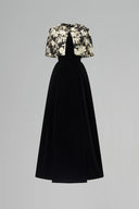 Noir Royale Velvet Bustier A-Line Gown With Embellished Cape for women, from IHF ATELIER, The Viet Concept 