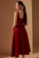 Liliana Red Taffeta U-Neck Midi Dress for women, from 21SIX, The Viet Concept