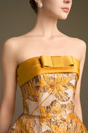 Strapless Yellow Jacquard & Agate Silk Crystal Bell Silhouette Gown for women, from IHF ATELIER, The Viet Concept 