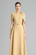 Jasmine A-line Cape Sleeved Polyester Floor Length Dress for women, from Maison Des Copains, The Viet Concept 