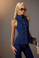 Structured Peplum Denim Sleeveless Top for women, from KEIRA TONG, The Viet Concept 